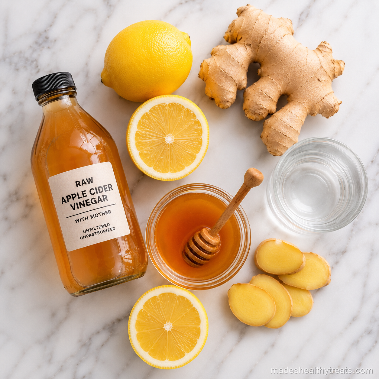 apple cider vinegar detox shot ingredients with lemon ginger honey and water
