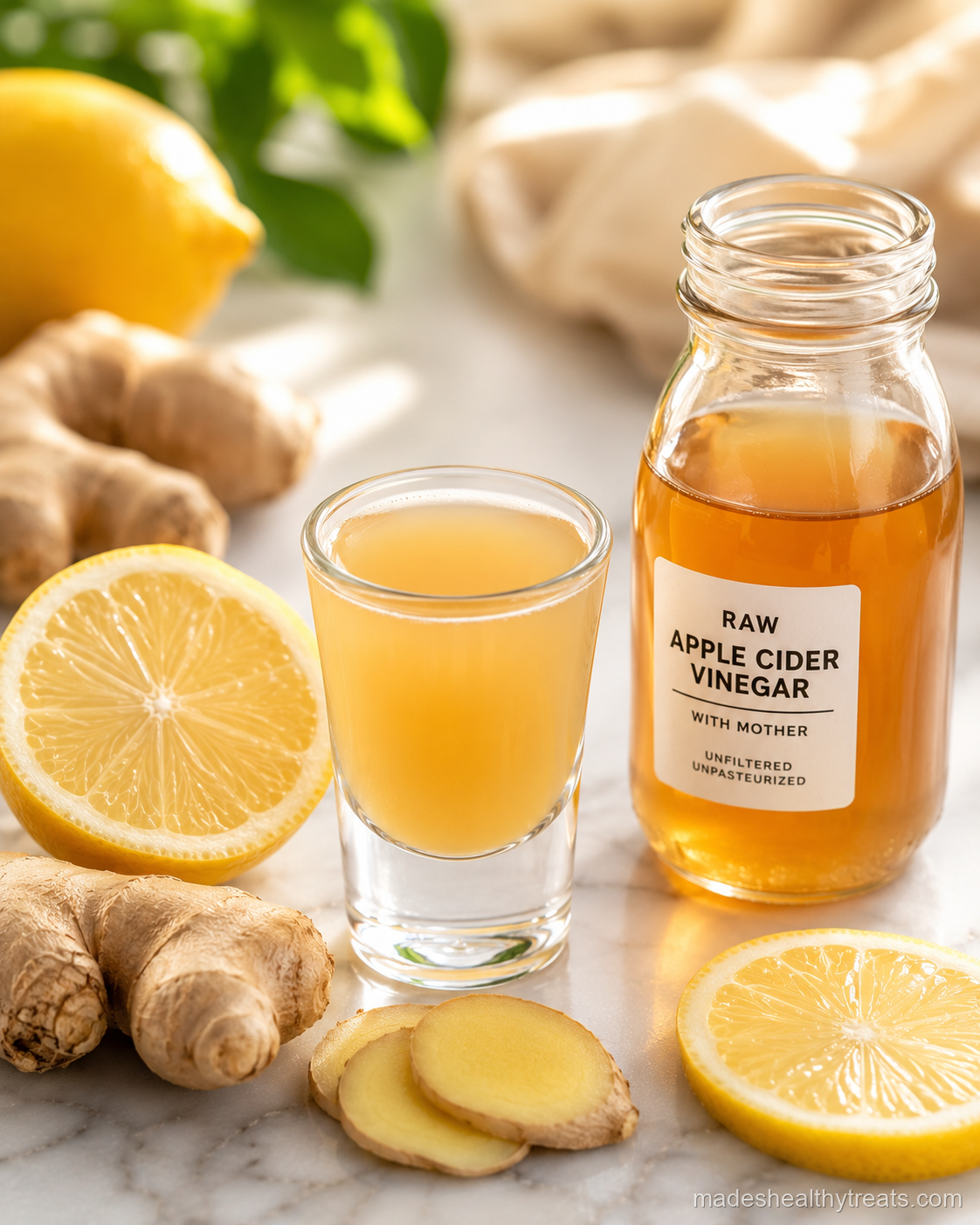 apple cider vinegar detox shot glass lemon
