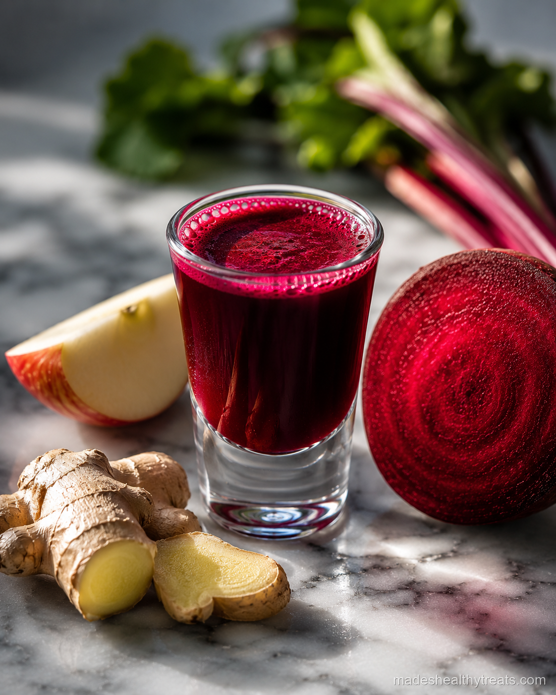 beet performance shot glass deep red