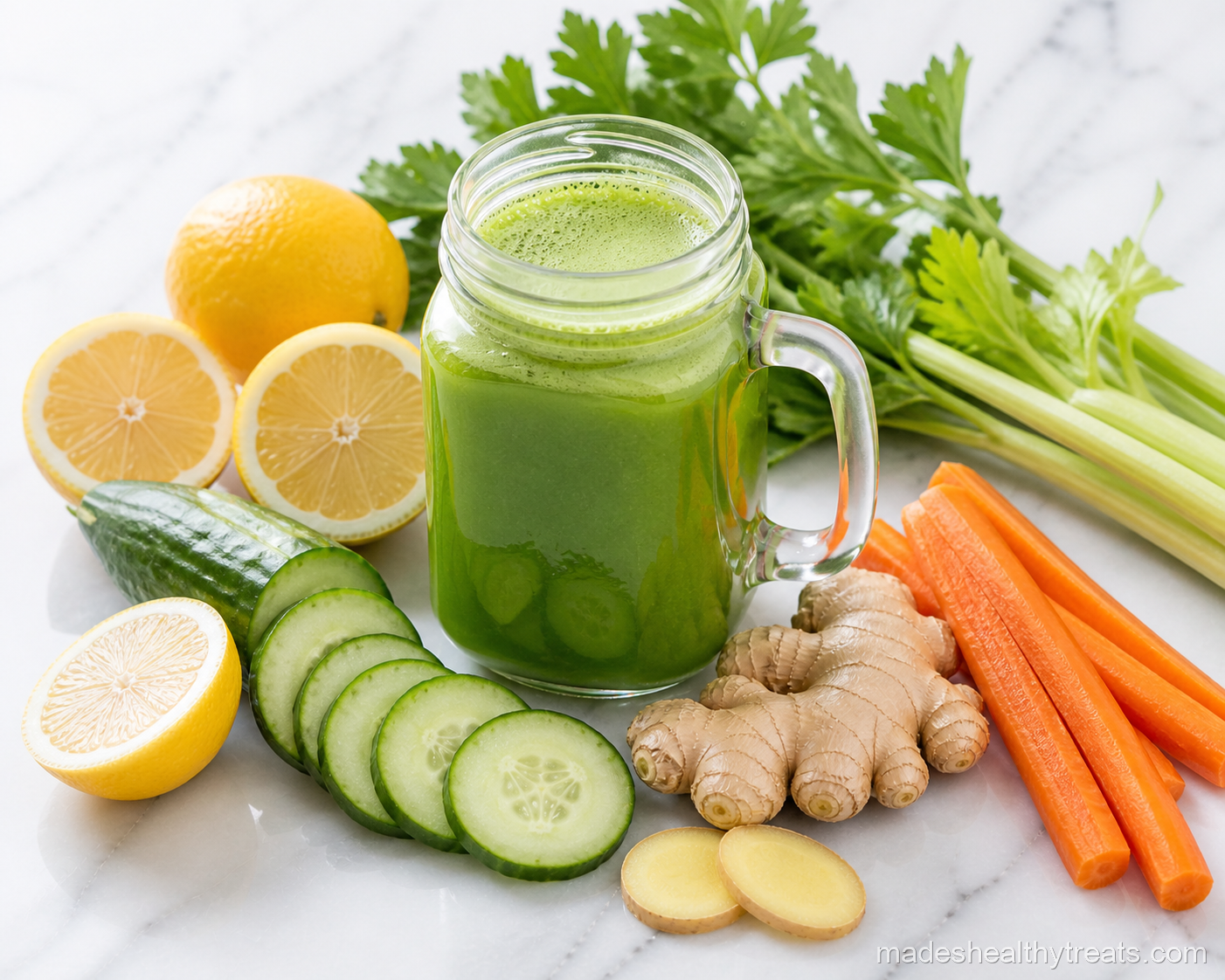 detox juice for weight loss green carrot ginger mason jar