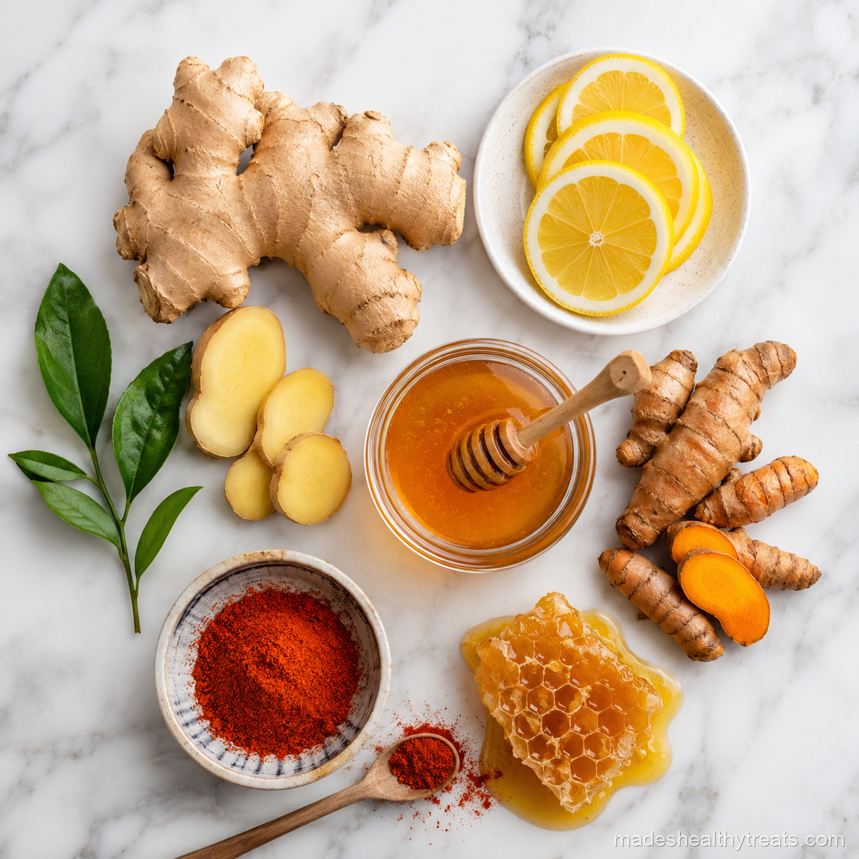 ginger immunity shot ingredients with lemon ginger cayenne turmeric and honey