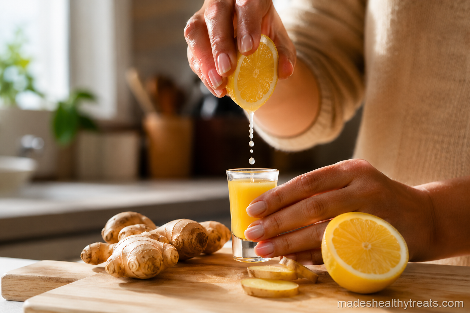 ginger shots at home making blender strainer method