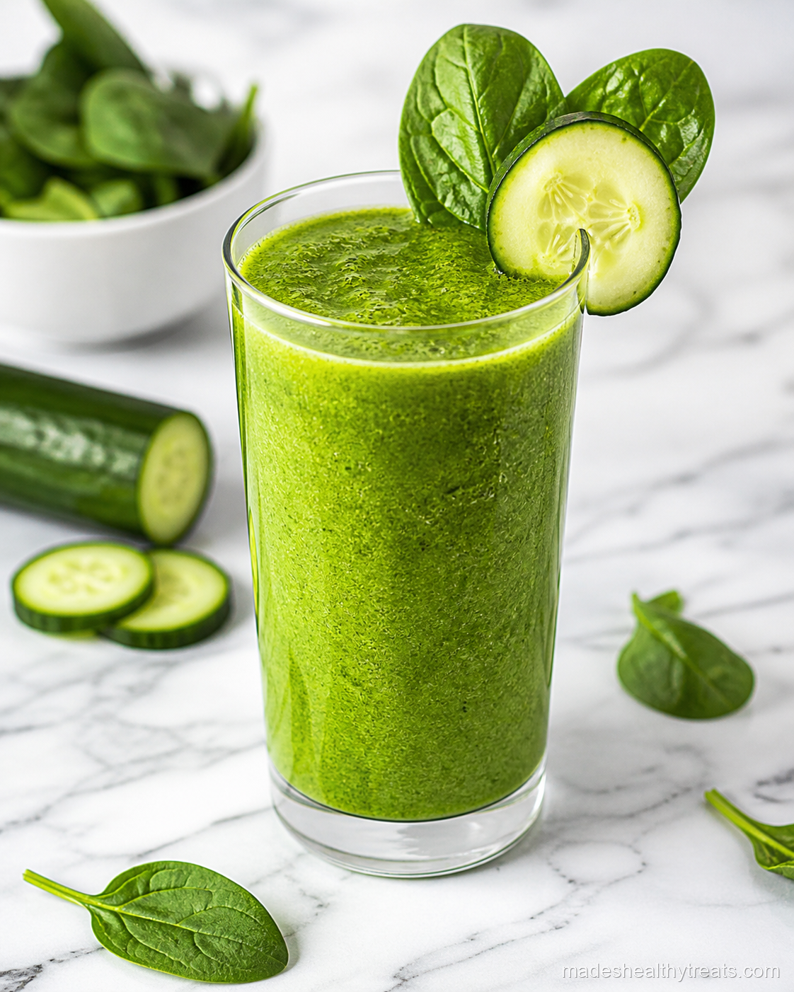 green detox smoothie with spinach cucumber lemon and ginger