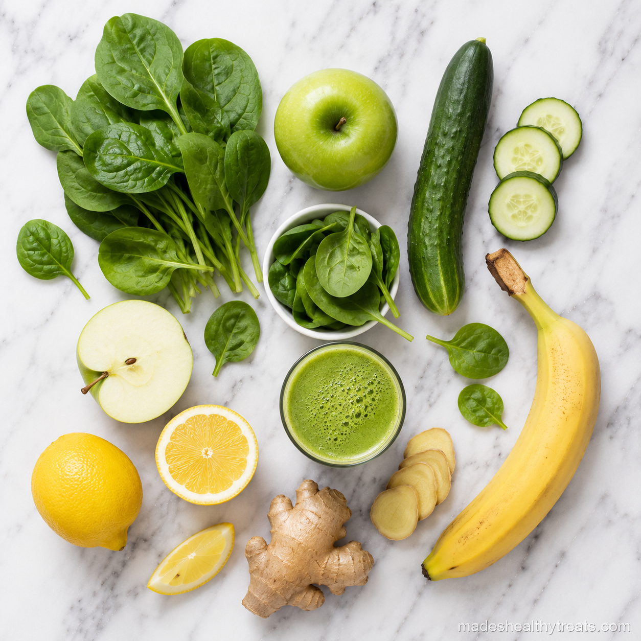 green smoothie every day ingredients spinach banana ginger lemon