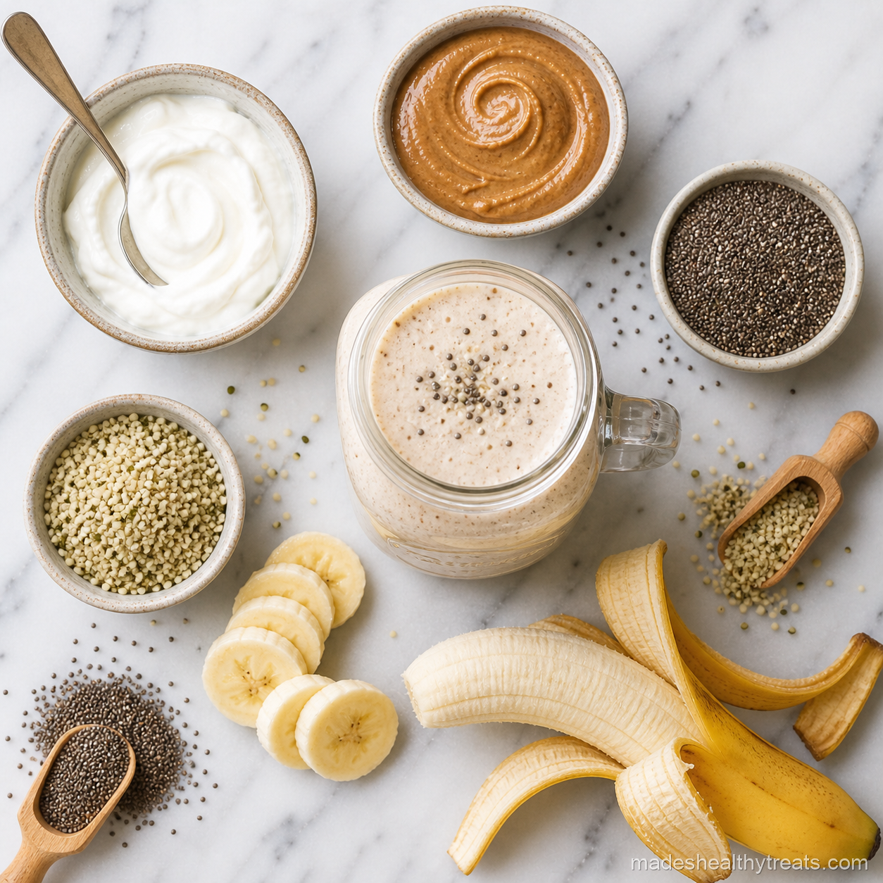 high protein smoothie without protein powder ingredients mason jar