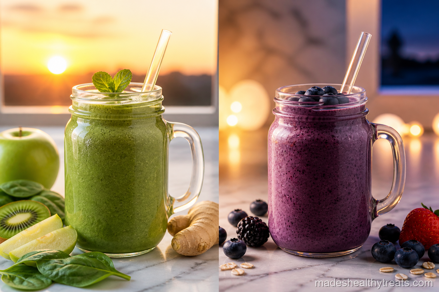 morning vs evening smoothie mason jar comparison