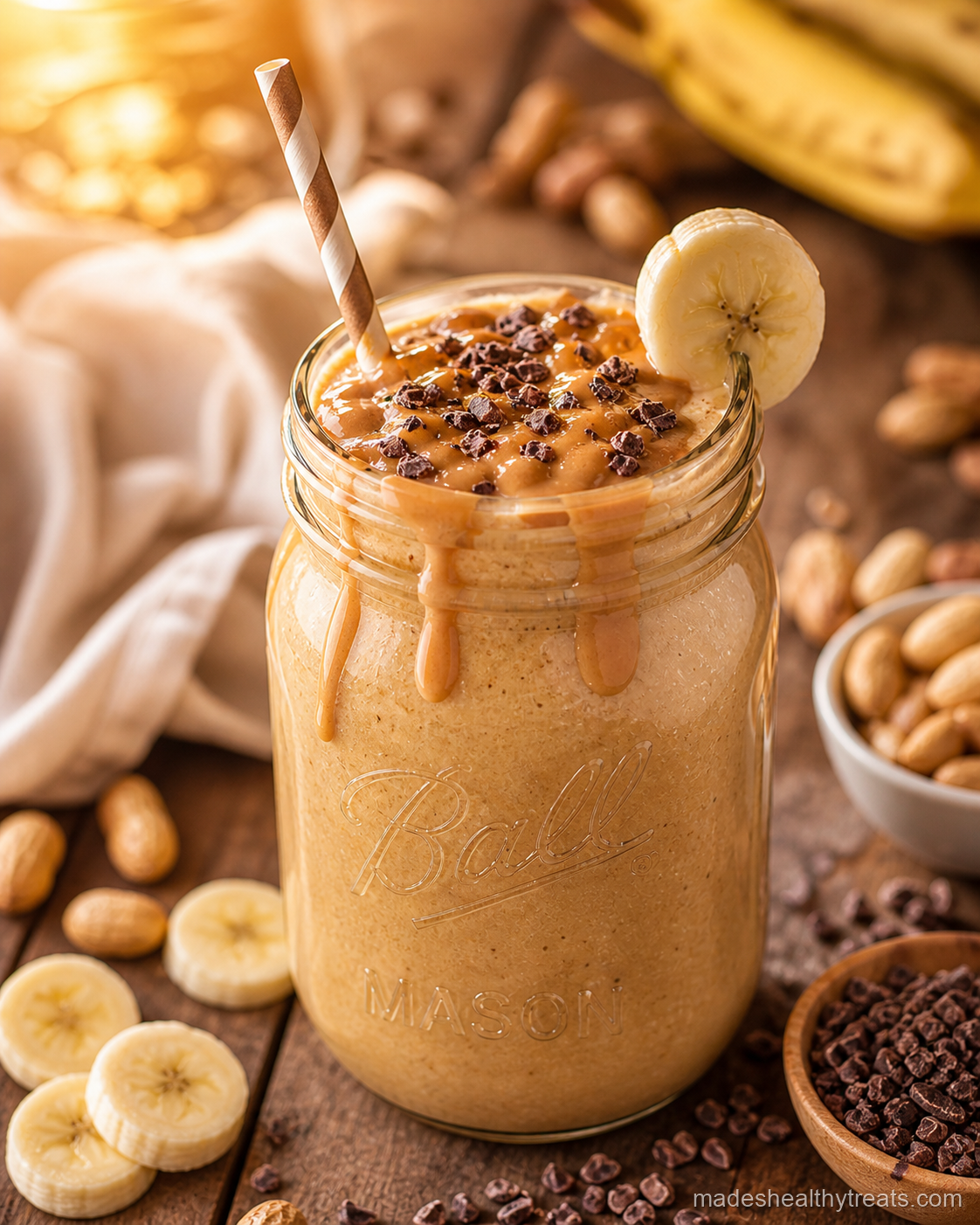 peanut butter banana power smoothie with cacao and oat milk