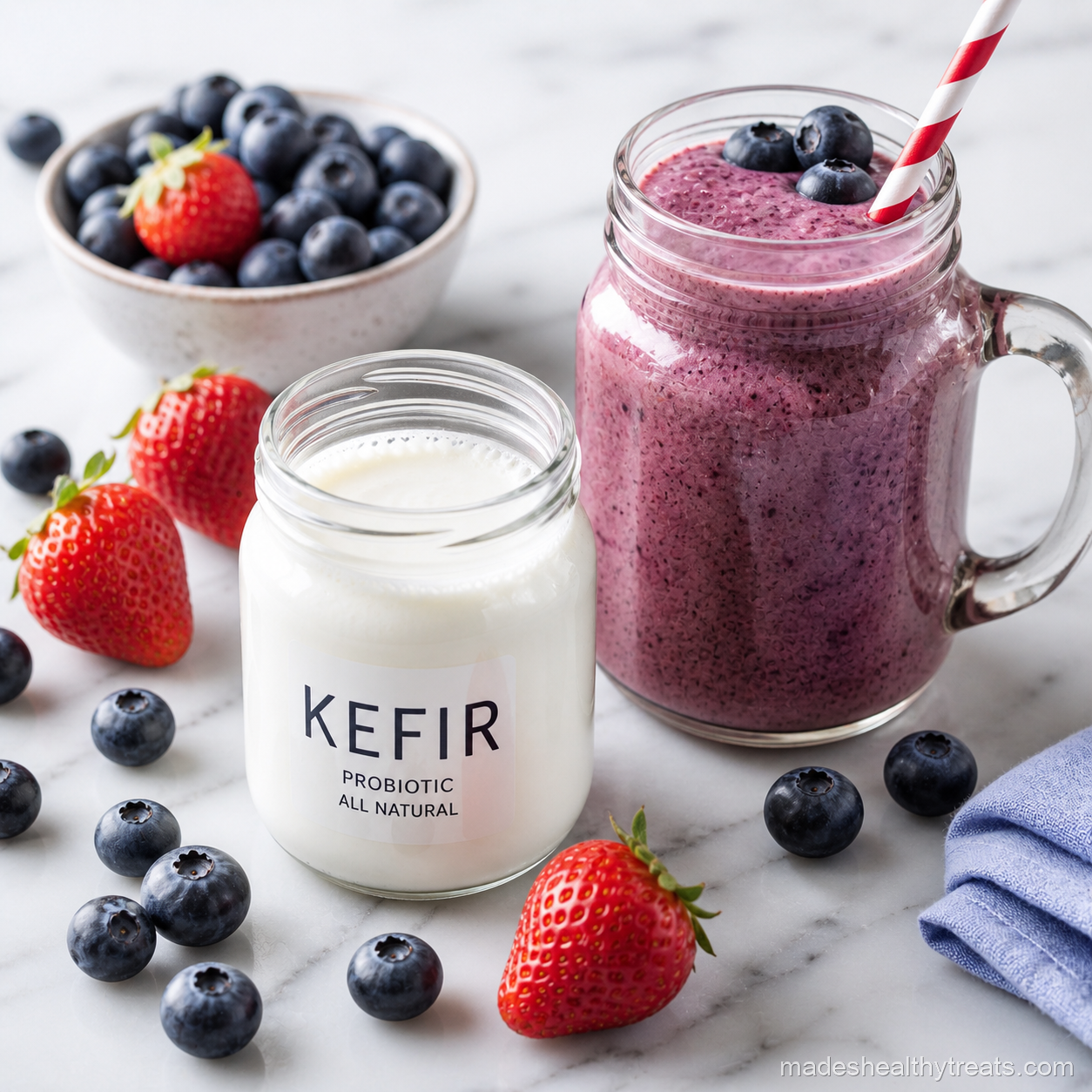 probiotic smoothie kefir berries mason jar
