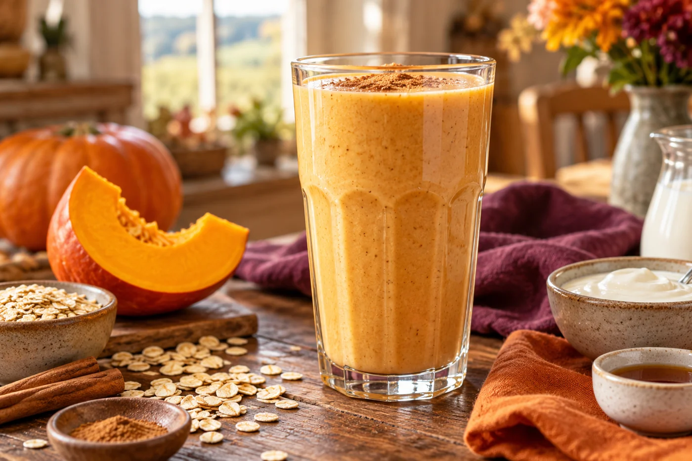 Pumpkin Oat Smoothie Without Banana in a clear glass