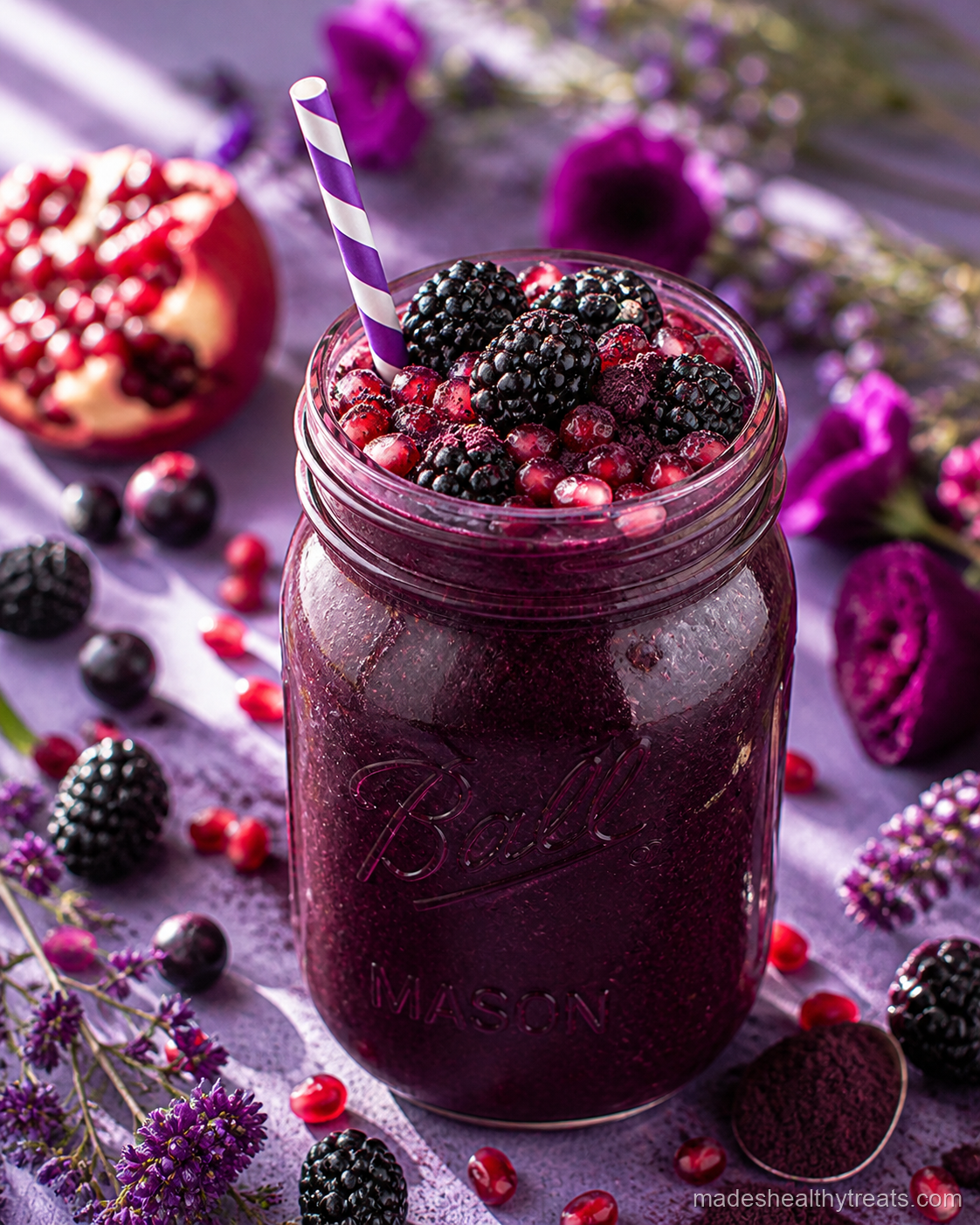 purple rain antioxidant smoothie with acai blackberry and pomegranate