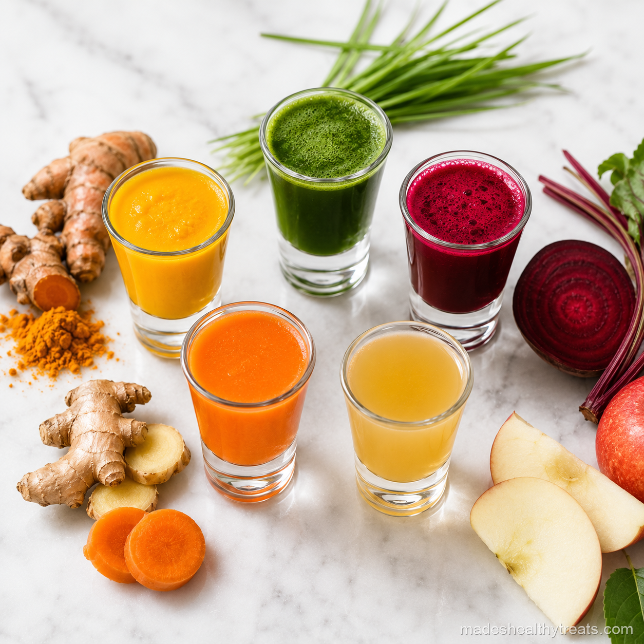 wellness shot benefits colorful shot glasses